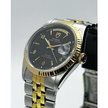 (SOLD!!) 36mm • Vintage Rolex Tudor Prince Date Day 2-Tone Gold Black Arabic